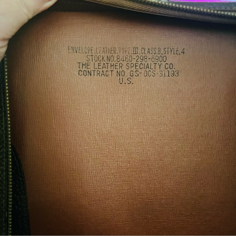 Leather Briefcase with Collapsable Handles. Stock number ordered by the CIA.